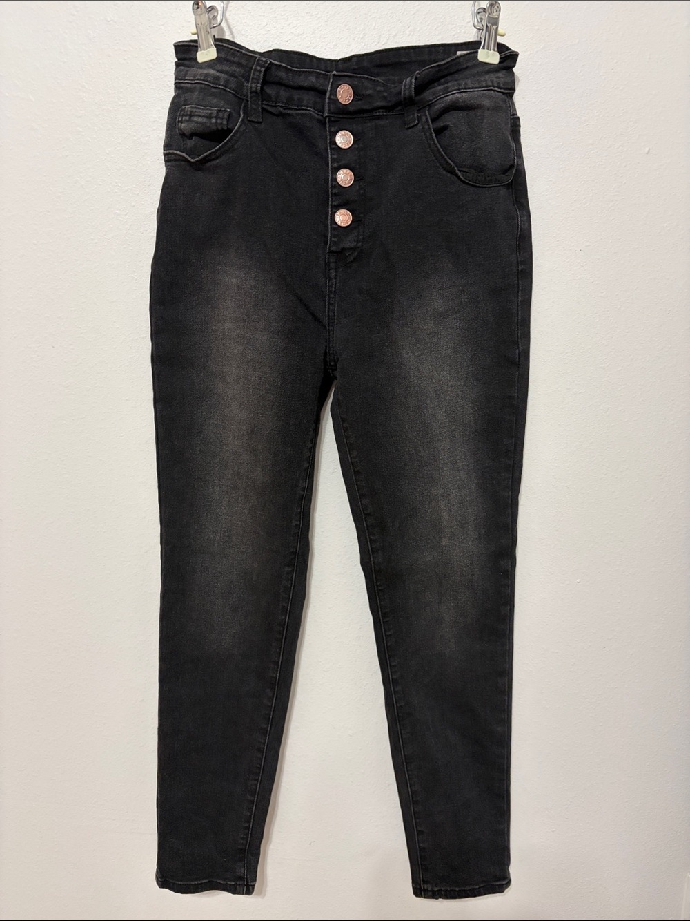 SHEIN Black High-Rise Button-Fly Skinny Jeans